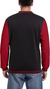 Men's Black <b>Red</b> Color Block Varsity Jacket Regular Fit Button Closure Casual Autumn Wear Polyester Cotton Fleece <b>Material</b> - Product Image 2