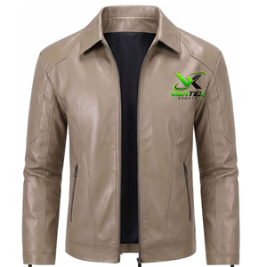 Chaqueta de Motociclista para Hombre, de Cuero Genuino Blanco, Ecológica, Estilo Vintage, Corte Ajustado, Cuello Camisero, Cierre de Cremallera, Resistente al Viento, para Invierno - Product Image 5
