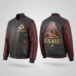 Blouson Bomber Unisexe Stalwart Gris Foncé Bleu Marine avec Broderie Logo Géométrique, Fermeture Boutons Recouverts, Style Décontracté Hiver Patchwork - Product Image 4