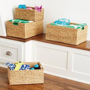 Panier de rangement pour jouets en jacinthe d'eau à double niveau en forme d'os naturel, panier charmant pour animaux de compagnie pour la maison ou la salle de bain - Product Image 1