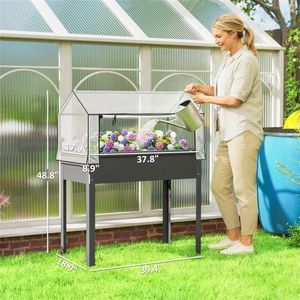 กระบะปลูกต้นไม้สีเทาเข้มแบบยกพื้น พร้อมกล่องปลูกต้นไม้สำหรับเรือนกระจกกลางแจ้งและห้องต่างๆ - Product Image 6