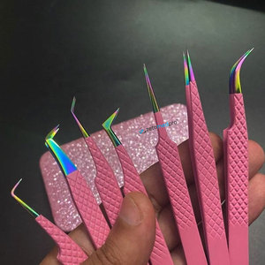 แหนบต่อขนตาแบบมืออาชีพ 90 องศา ปลายสีชมพูรุ้ง โลโก้สั่งทำได้ ผลิตจากสแตนเลสอย่างยั่งยืน - Product Image 2