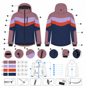 เสื้อแจ็คเก็ตสกีผู้ชายกันน้ำ 10,000 มม. ผ้า Power Stretch สีสันตัดกัน มีฮู้ด ซิปหน้า ผลิตจากโพลีเอสเตอร์สังเคราะห์ สำหรับกิจกรรมกลางแจ้ง - Product Image 6
