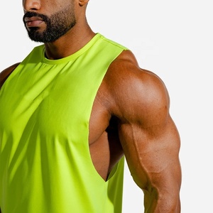 Men's <b>Neon</b> <b>Green</b> Sleeveless Tank <b>Top</b> O-Neck Quick Dry Knitted Solid Color Casual Gym Wear - Product Image 5