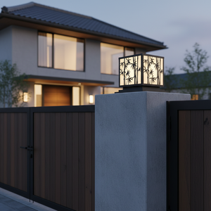 Lámpara de Poste LED Exterior con Diseño de Onda, Farol de Acero Negro de 8 Pulgadas para Exteriores, Lámpara Decorativa Cálida para Puerta AC220V - Product Image 2