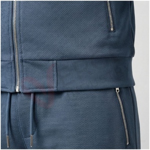 Conjunto Deportivo Azul con Capucha para Hombre, Manga Larga, Cierre Frontal con Cremallera, Patrón Geométrico, Bolsillos Laterales, Corte Regular Informal, Ropa de Otoño - Product Image 5