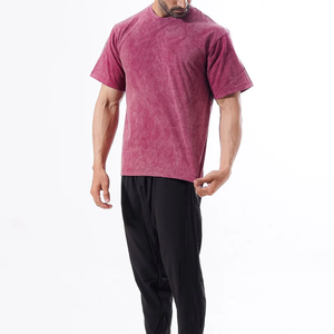 T-shirt en coton à manches courtes pour homme, couleur unie, effet délavé, col rond, coupe classique, tricot jersey décontracté, vente en gros - Product Image 6