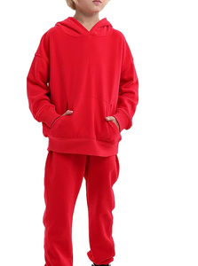 Conjuntos Deportivos Transpirables de Alta Calidad en Color Rojo Liso para Niños, Material de Algodón y Felpa, Ropa Deportiva de Invierno para Niños, Conjunto para Correr - Product Image 6