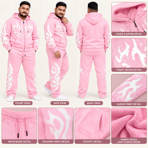 Custom Men's Flame <b>Graphic</b> Tracksuit Screen Printed <b>Zip</b> <b>Up</b> <b>Hoodie</b> Sweatpants Set Oversized Streetwear Private Label OEM - Product Image 6