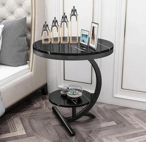 Modern <b>Black</b> Marble Top <b>Console</b> Table with Curved Pedestal Base Contemporary Living Room Accent Furniture - Product Image 1