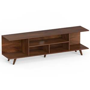 Meuble TV sur pied en bois d'ingénierie Anatdol de style minimaliste avec étagères, support pour décodeur et panneau de rangement. - Product Image 4