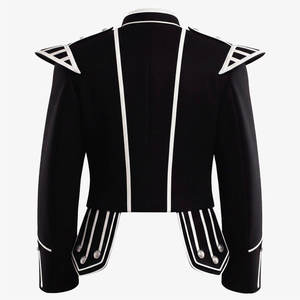 Chaqueta de Estilo Negro para Hombre, Cuello Alto, Manga Larga, Cierre de Botones, Ribete Blanco a Rayas, Poliéster, Corte Regular - Product Image 6