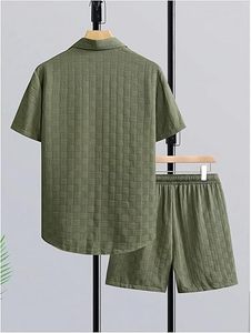 Men Summer <b>Knitted</b> Embroidered 100% Cotton Quick Dry Short Sleeve Custom Logo Joggers Suits <b>Set</b> Shirt and Short <b>Set</b> - Product Image 2