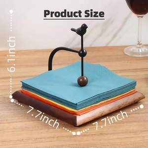 Porte-serviettes d'oiseau pour table, distributeur de serviettes plates en bois massif de qualité supérieure, support carré vintage pour serviettes en papier de cocktail, décoration d'intérieur - Product Image 2