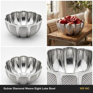 Bol à huit lobes en acier inoxydable SS304 fait main, 22 cm, avec lobes tissés, nervures miroir et motif diamant pour la décoration intérieure, les hôtels et les mariages - Lot de 2 - Product Image 5