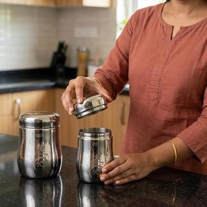 Stainless Steel Food Container Set Round Airtight Engraved Classic Design 1-3L Capacity Metal <b>Storage</b> <b>Jar</b> <b>for</b> <b>Kitchen</b> Use - Product Image 1