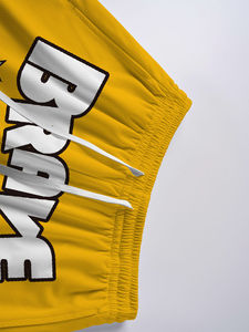 Shorts de basket-ball jaunes unisexes personnalisés avec broderie, vente en gros d'usine, streetwear vintage, maille 100% polyester, séchage rapide - Product Image 2