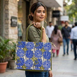 Sac de shopping élégant en jute avec longues poignées et fermeture éclair |   Sac fourre-tout personnalisé sans azo, imprimé floral, pour la plage et les courses - Product Image 3