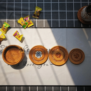 Rattan <b>Coasters</b> with mother of pearl inlay natural rattan shell material for <b>drink</b> <b>coaster</b> and table protection Vietnam - Product Image 2