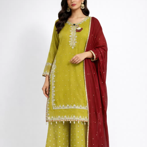 Elegant Pakistani Women Dress Chiffon <b>Fabric</b> With Beautiful Beaded Hand Work and Plazo Pant Style Ideal for Wedding Party - Product Image 1