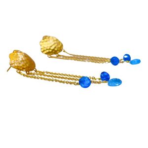 Bohemian 24K Gold Plated <b>Drop</b> <b>Earrings</b> With Blue Natural Stone Water <b>Drop</b> Dangle For Women Party Jewelry - Product Image 4