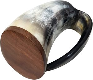 Ensemble de 4 mugs en corne d'animal faits à la main, style vintage, base en bois brun, tasse à boire, décoration d'intérieur, objets de collection - Product Image 2