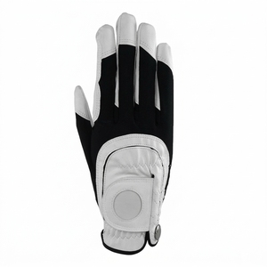 Golf Gloves Black White Genuine Leather Non Slip Button Closure Unisex Sports Hands - Product Image 2