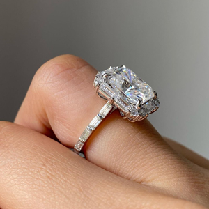 Anillo de Compromiso y Boda con Diamante Radiante Cultivado en Laboratorio, Certificado por IGI, 3.55 Quilates, Oro Amarillo de 14k, Chapado en Plata, Regalo de Lujo para Fiestas - Product Image 5