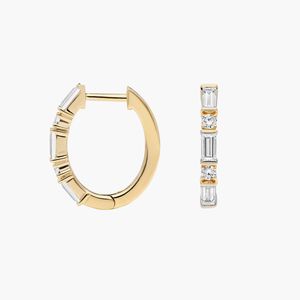 1 CTW Lab Grown Diamond Hoop Earrings 14K Yellow Gold IGI Certified Baguette Cut Pave Trendy Fine Jewelry Wholesale OEM ODM Bulk - Product Image 4