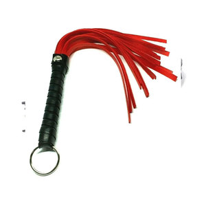 Leather Whip With <b>Red</b> Strips And Metal Ring Handle - Product Image 1