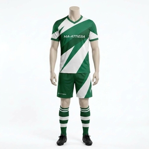 Custom Green <b>White</b> Breathable 100% Polyester Soccer Football Uniform Set Short Sleeve Jersey Shorts Striped <b>Socks</b> Team - Product Image 3