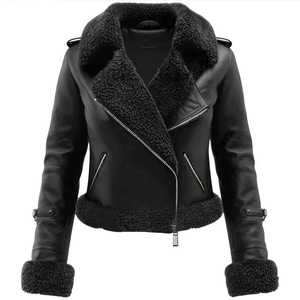 Veste en cuir d'inspiration luxueuse pour l'hiver, en peau de mouton, avec un design respirant en tricot, écologique et offrant une sensation de chaleur - Product Image 1