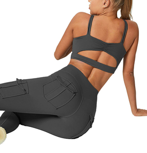 High Waisted Seamless Yoga <b>Leggings</b> Solid Stretch Workout Pants with Pockets Full Length Elastic Waist - Product Image 6