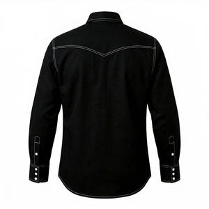 2026 High Quality Customizable Men's Black Western Style <b>Flame</b> Retardant Silk Screen Printed Work <b>Shirt</b> Long Sleeve Two Chest - Product Image 2