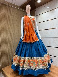 Ensemble Lehenga Choli pour femmes, pur coton, brodé, réversible, tenue de fête, pour mariage et Diwali - Product Image 5