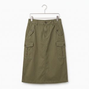 Jupe mi-mollet décontractée en jean uni pour femme, style cargo avec poches, collection printemps-été, OEM ODM, vente en gros, personnalisation du logo, faible MOQ - Product Image 1