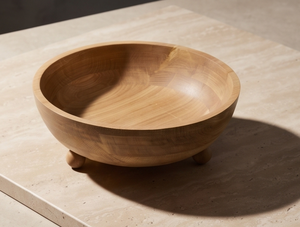 Bol de service en bois de manguier massif finition naturelle, centre de table circulaire avec pieds en bois sculptés - Product Image 5