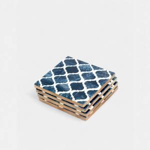 Modern Square Resin <b>Coasters</b> Set With Chevron Pattern Gray And Natural Wood Design Non-Slip Table Mats - Product Image 2