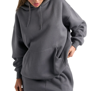 Sweat-shirt à capuche oversize pour femme, couleur unie, épaules tombantes, en molleton, avec poches, respirant, tricoté, pour l'hiver - Product Image 4