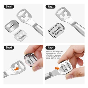 เครื่องมือดูแลเท้าใหม่ สแตนเลสสตีล 1 ชิ้น เครื่องขูดหนังด้าน กำจัดหนังกำพร้า ที่โกนหนังเท้า + ใบมีด 50 ชิ้น - Product Image 1