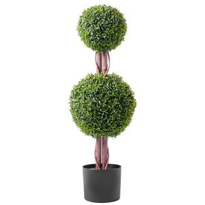 Arbre artificiel en buis de 36 pouces de haut, double boule, plante artificielle avec feuilles supplémentaires, pot, ensemble de 2 pièces - Product Image 4
