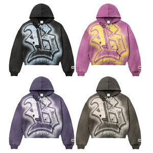 Sudadera con capucha para hombre con estampado en spray, cierre frontal con cremallera, estilo urbano, corte regular, 100% poliéster, felpa francesa, para otoño - Product Image 1