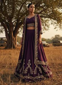 Purple STAR GEORGETTE <b>Lehenga</b> Choli with Gold Embroidery Traditional Indian Wedding Wear for <b>Women</b> Floor-Length Regular Fit - Product Image 4