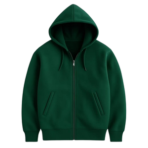 Sweat-shirt à capuche zippé blanc pour homme, coupe classique, en coton French Terry, décontracté, avec poche avant, pour l'automne - Product Image 2