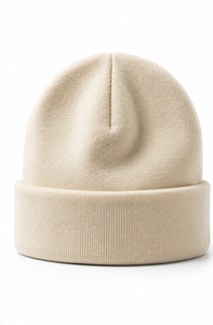 Gorro de Punto Crema, Color Sólido, Gorro de Invierno 100% Acrílico con Puño - Product Image 4