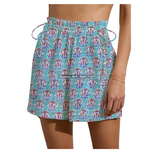 Shorts de week-end à cordon de serrage en coton imprimé au bloc de Jaipur pour femme, vêtements de détente d'été, shorts de plage pour filles - Product Image 3