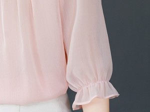 เสื้อผู้หญิงสไตล์เกาหลีเรียบง่าย แขนยาว คอตั้ง แต่งระบาย ผ้าถักลายกลีบดอกไม้  หรูหรา  ลำลอง  สำหรับฤดูร้อน  ผ้าลูกไม้  จับจีบ  เสื้อคลุม  เสื้อเบลาส์ - Product Image 5