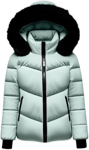 Chaqueta Larga Acolchada Verde Claro con Cuello de Piel Sintética y Cintura Ajustable con Cordón para Mujer, Abrigo de Invierno - Product Image 1