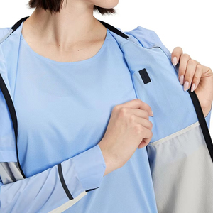 Women's <b>Light</b> Blue Hooded Windbreaker Jacket Full Sleeve Lightweight Stand Collar Detachable Collar Zipper Closure Sporty Style - Product Image 6
