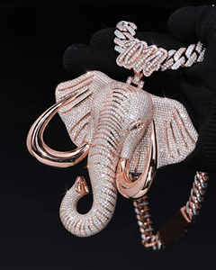 Collier Pendentif Tête d'Éléphant Hip Hop Iced Out en Moissanite VVS, Argent 925 Plaqué Or, Unisexe - Product Image 1